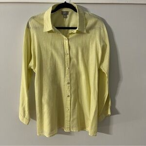J. Jill Lemon Yellow Button Up Long Sleeve Collar Blouse Women's M
